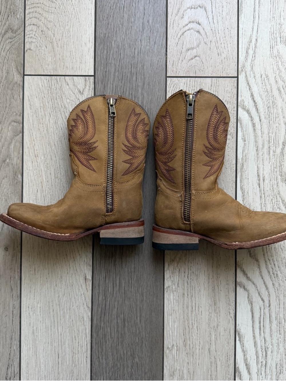 JINETES Kids Tan Western Pull-On Boots with Side Zip size 9 - Picture 3 of 6